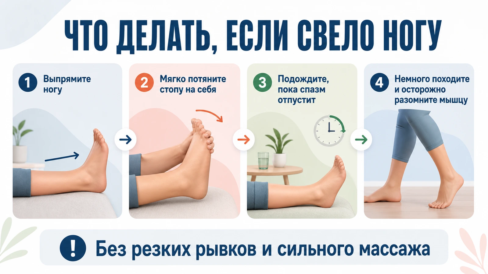 Что делать, если свело ногу: безопасная последовательность действий