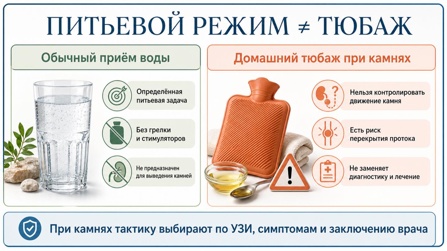 Чем питьевой режим отличается от тюбажа при камнях