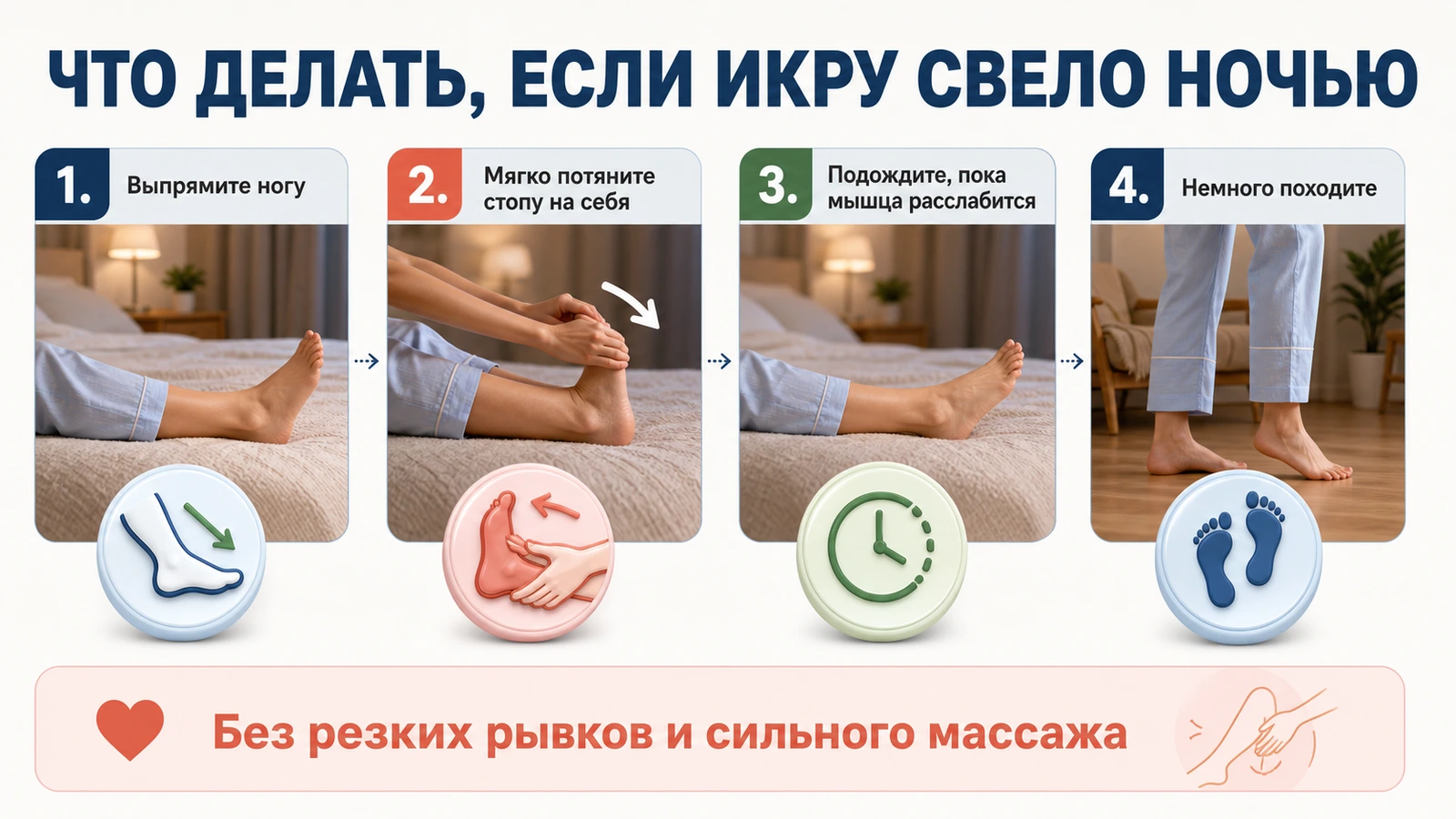 Что делать ночью, если икроножную мышцу свело судорогой