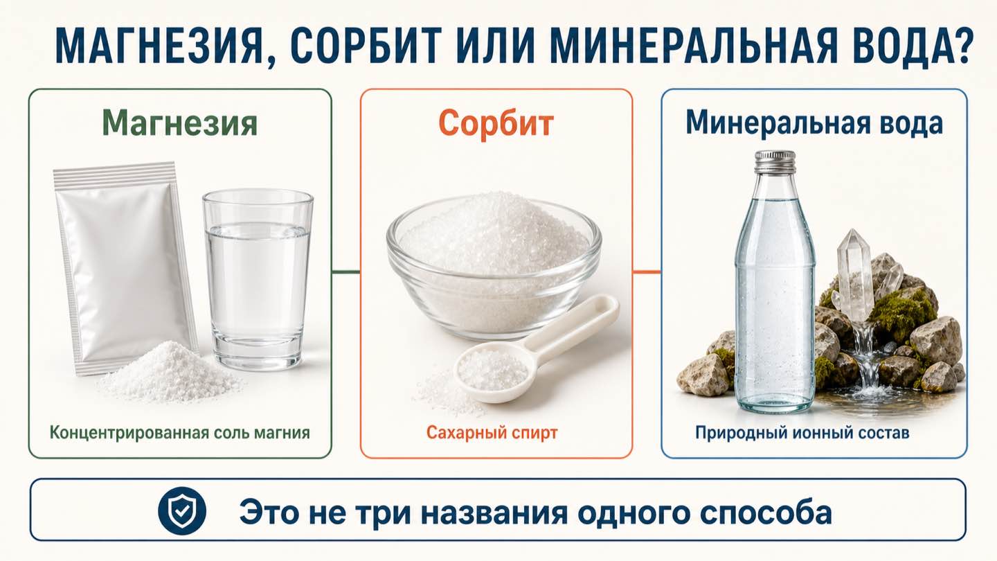 Магнезия, сорбит и минеральная вода: различия состава