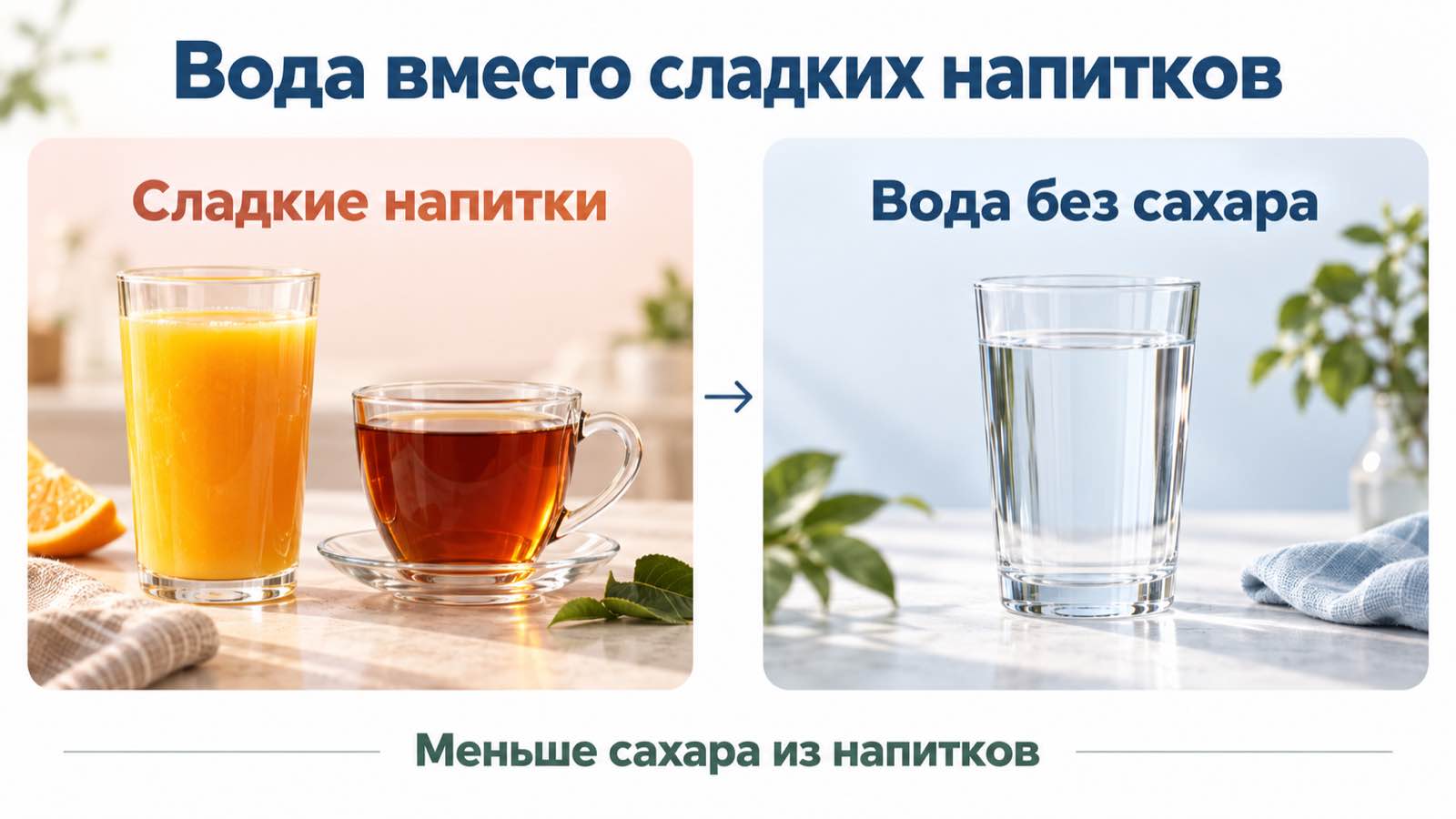 Вода без сахара вместо сладких напитков