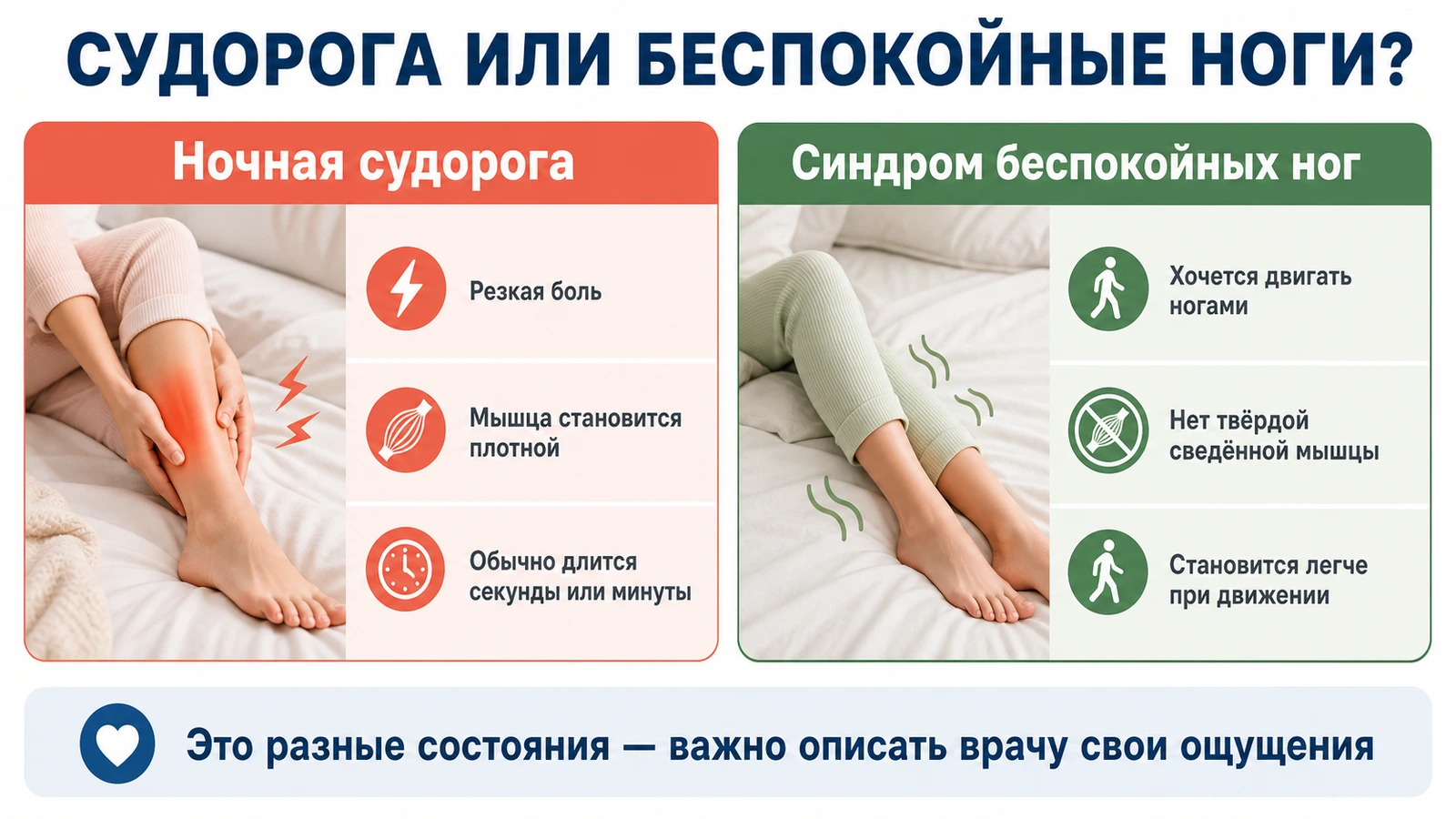 Чем ночная судорога отличается от синдрома беспокойных ног