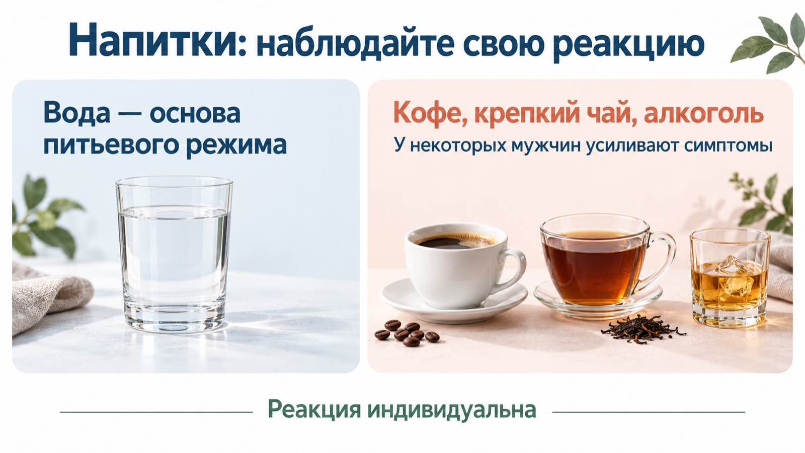 Вода, кофе, крепкий чай и алкоголь: индивидуальная реакция на напитки