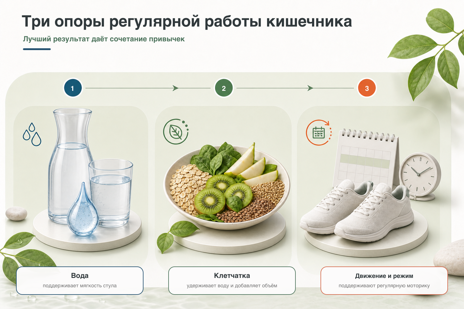 Вода, клетчатка и движение для регулярной работы кишечника