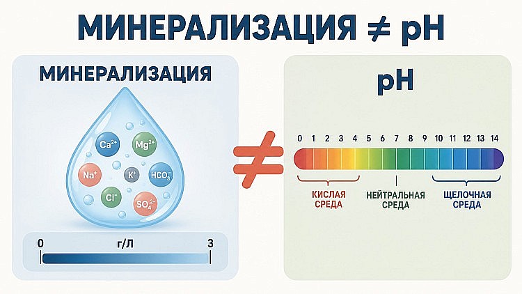 Минерализация и pH — разные характеристики воды