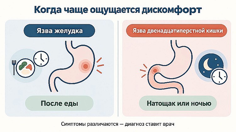 Различия язвы желудка и двенадцатиперстной кишки