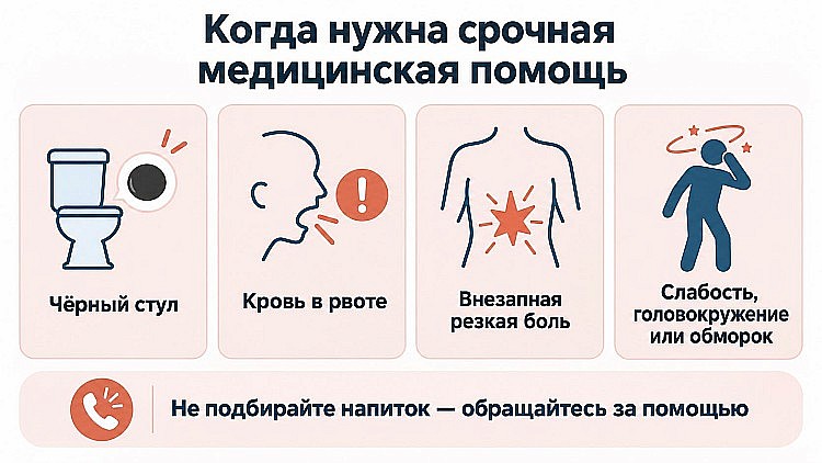 Тревожные симптомы при язвенной болезни, требующие медицинской помощи