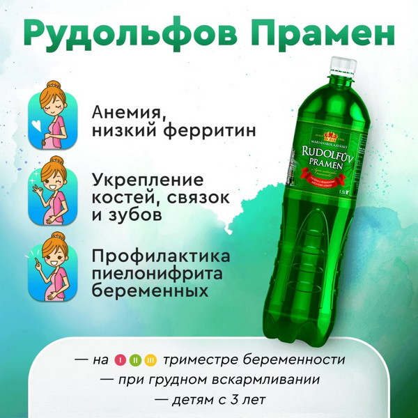 Минеральная вода Рудольфов Прамен (Чехия) с газом. Курс для беременных.