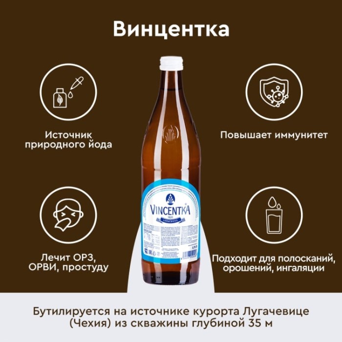 Винцентка 0,7 литра, природ. газ.( запас воды на 1 месяц, 11 бутылок)