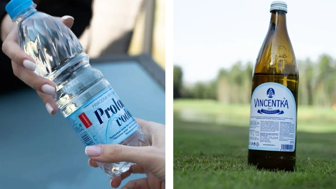 Бутылки минеральных вод 'Пролом' и 'Винцентка'